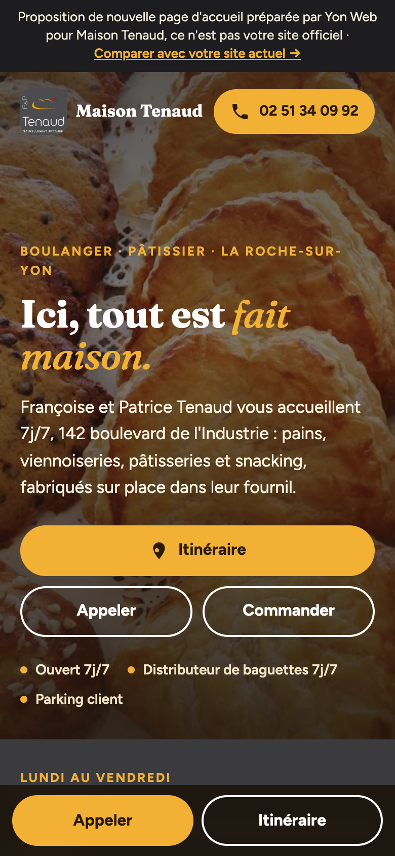 Capture mobile de la nouvelle page d'accueil proposée